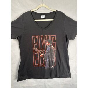 Port & Company Elvis Presley Graphic V Neck T Shirt Black Ladies XL Fan Favorite